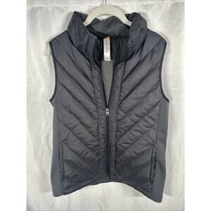 Lucy Goose Down Puffer Vest Womens medium Black Full Zip Pockets Down side panel